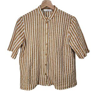 Roseanna Womens Striped Button-Up Shirt Mustard & White Cotton/Polyester Blend S